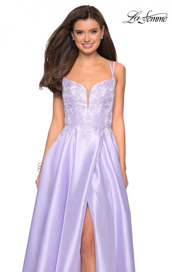 Picture of: Long Ball Gown with Lace and Rhinestone Bodice in Lavender, Style: 27528, Detail Picture 1