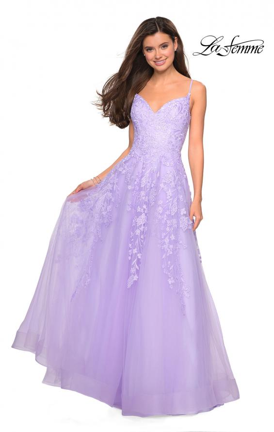 Picture of: Floral Embellished A-Line Tulle Prom Dress in Lavender, Style: 27819, Detail Picture 1