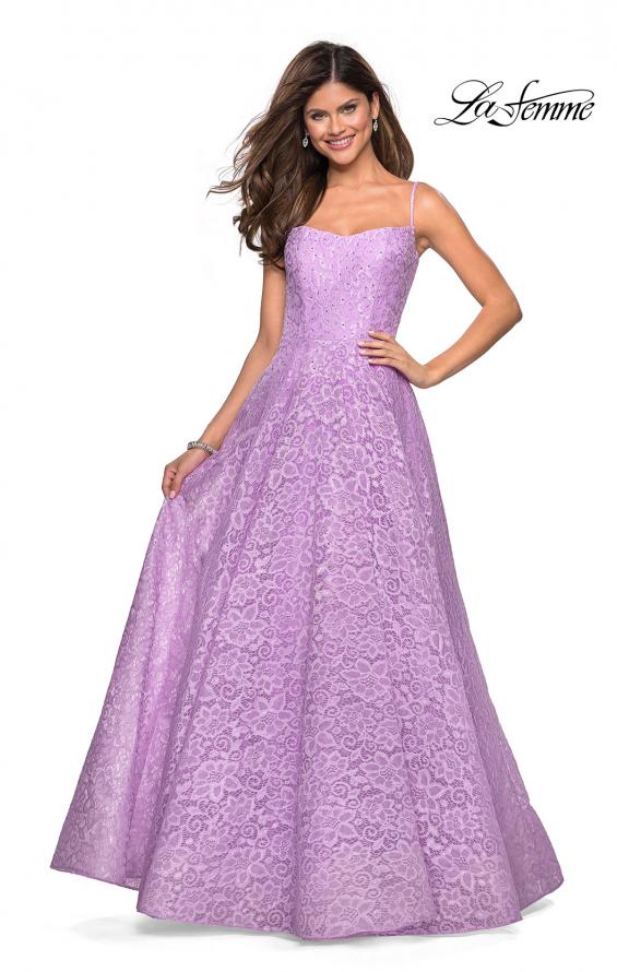 Picture of: Long Lace Organza Sweetheart Neckline Gown in Lavender, Style: 27190, Detail Picture 2