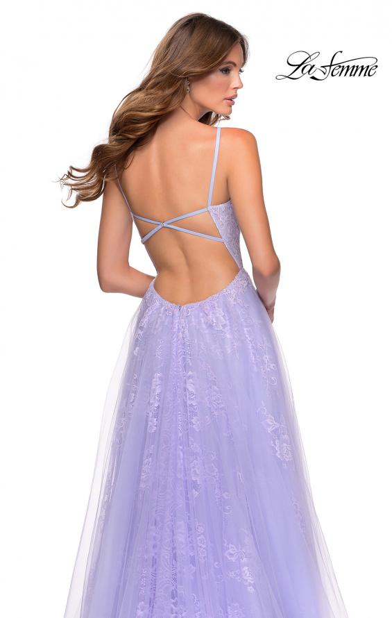 Picture of: Floral Lace A-line Prom Gown with Tulle Overlay in Lavender, Style: 28387, Detail Picture 2