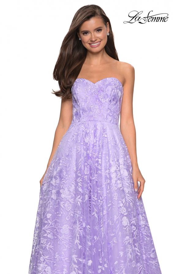 Picture of: Strapless A-Line Gown with Floral Embroidery in Lavender, Style: 27746, Detail Picture 3
