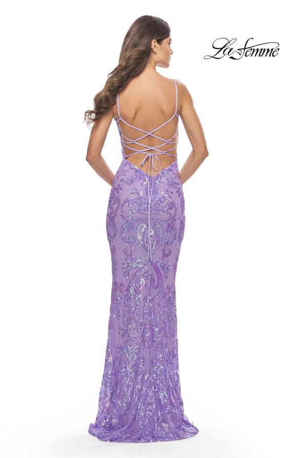 Picture of: Print Sequin Gown with Square Neckline in Lavender, Style: 31521, Detail Picture 3