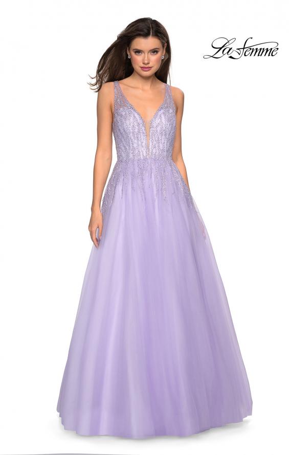 Picture of: A-Line Prom Dress with Rhinestones and Deep V Back in Lavender, Style: 27688, Detail Picture 4