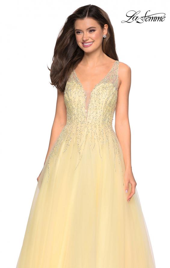 Picture of: A-Line Prom Dress with Rhinestones and Deep V Back in Lemon, Style: 27688, Detail Picture 8