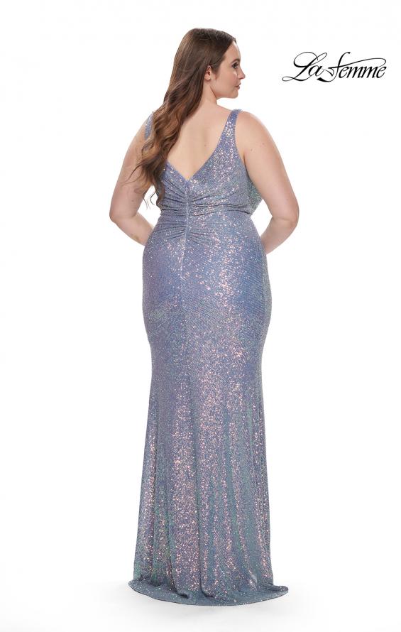 Picture of: Sequin Plus Size Dress with Wrap Ruched Neckline in Light Blue, Style: 32173, Back Picture