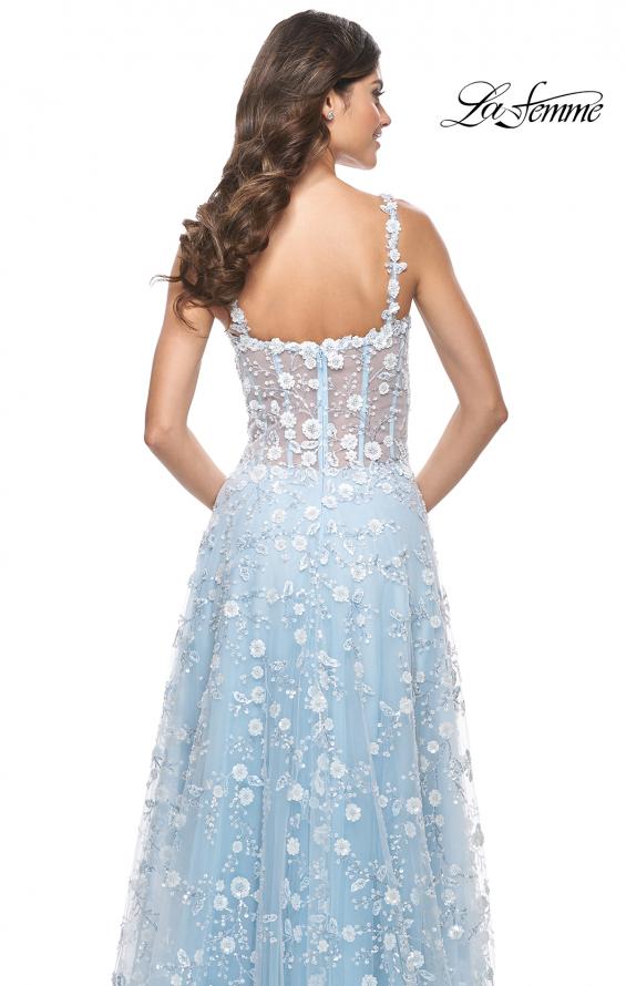 Picture of: Floral Embellished A-Line Dress with Bustier Illusion Top in Light Blue, Style: 31996, Detail Picture 10