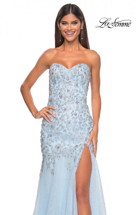 Picture of: Rhinestone and Beaded Print Mermaid Prom Gown with Sweetheart Neck in Light Blue, Style: 32197, Detail Picture 10