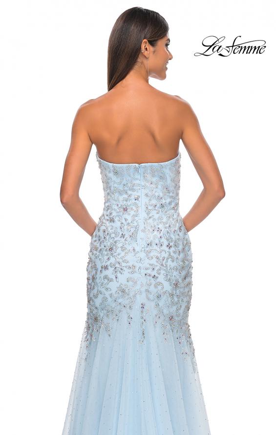 Picture of: Rhinestone and Beaded Print Mermaid Prom Gown with Sweetheart Neck in Light Blue, Style: 32197, Detail Picture 11