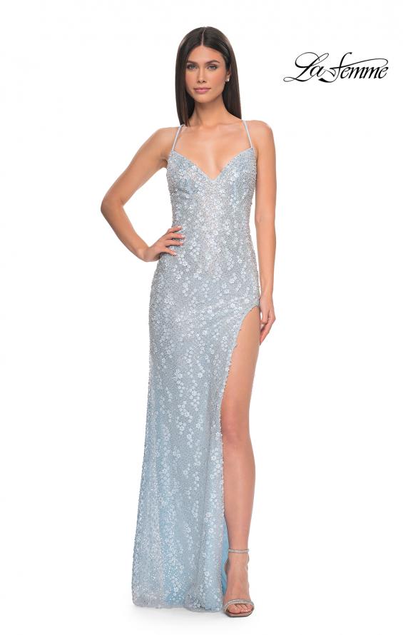 Picture of: Beautiful Prom Dress with Rhinestone and Flower Detail in Light Blue, Style: 31993, Detail Picture 15
