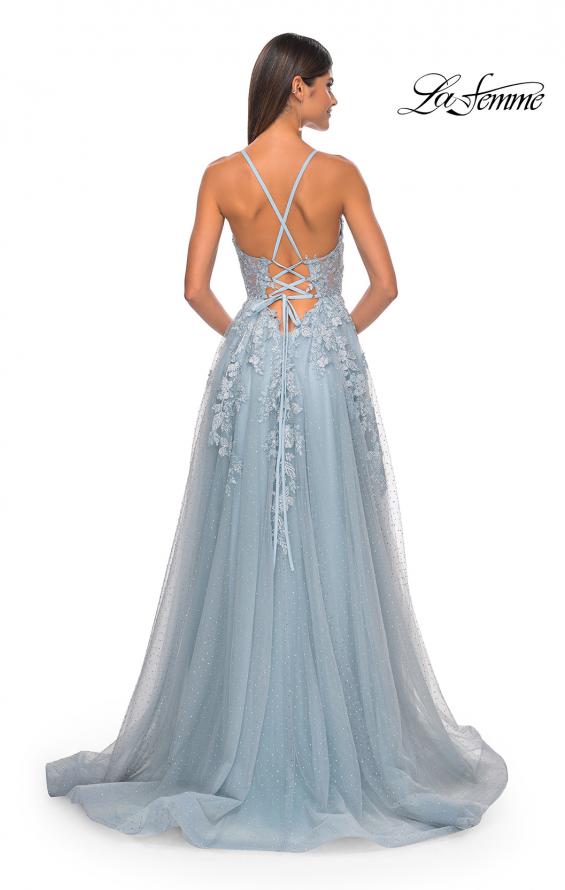 Picture of: Lace Embellished A-line Dress with Lace Up Back in Light Blue, Style: 32147, Detail Picture 3