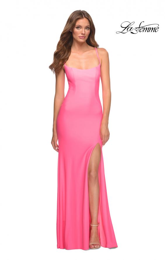 Picture of: Neon Long Prom Dress in Luxurious Jersey with Slit in Pink, Style: 30661, Main Picture
