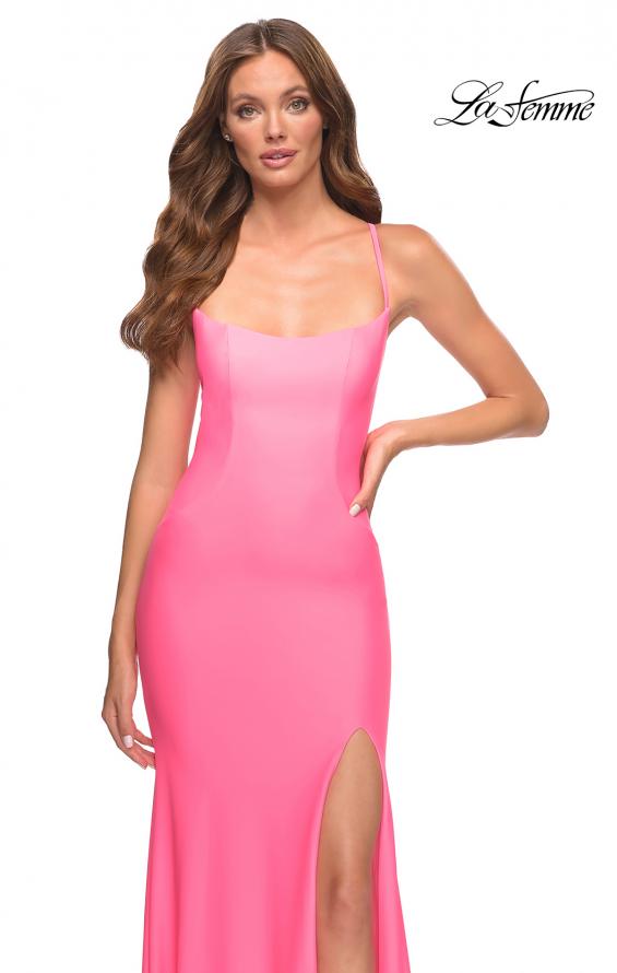Picture of: Neon Long Prom Dress in Luxurious Jersey with Slit in Pink, Style: 30661, Detail Picture 1