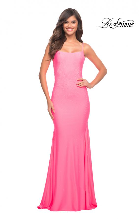 Picture of: Jewel Embellished Long Jersey Gown with Train in Pink, Style: 30563, Detail Picture 6