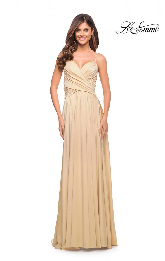 Picture of: Elegant Criss-Cross Ruched Bodice Jersey Dress in Light Gold, Style: 30571, Detail Picture 9