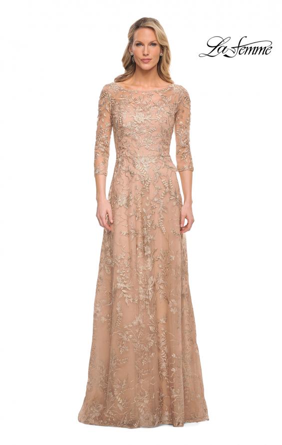 Picture of: Mother of the Bride Lace Dress with Three-Quarter Sleeves in Gold, Style: 30021, Main Picture