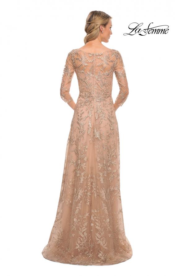 Picture of: Mother of the Bride Lace Dress with Three-Quarter Sleeves in Gold, Style: 30021, Back Picture