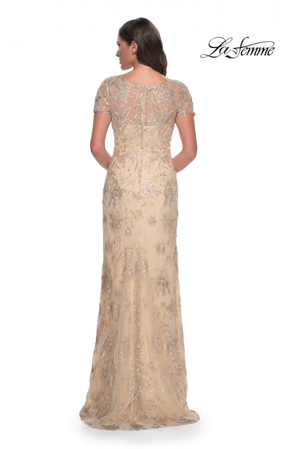 Picture of: Gorgeous Beaded Long Gown with Short Sleeves and V Neck in Light Gold, Style: 30798, Back Picture
