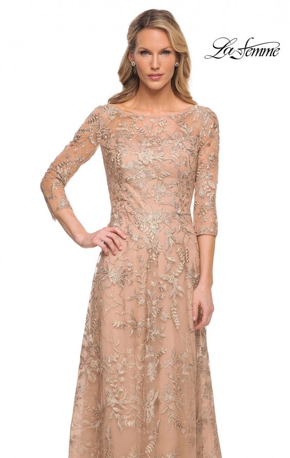 Picture of: Mother of the Bride Lace Dress with Three-Quarter Sleeves in Gold, Style: 30021, Detail Picture 1