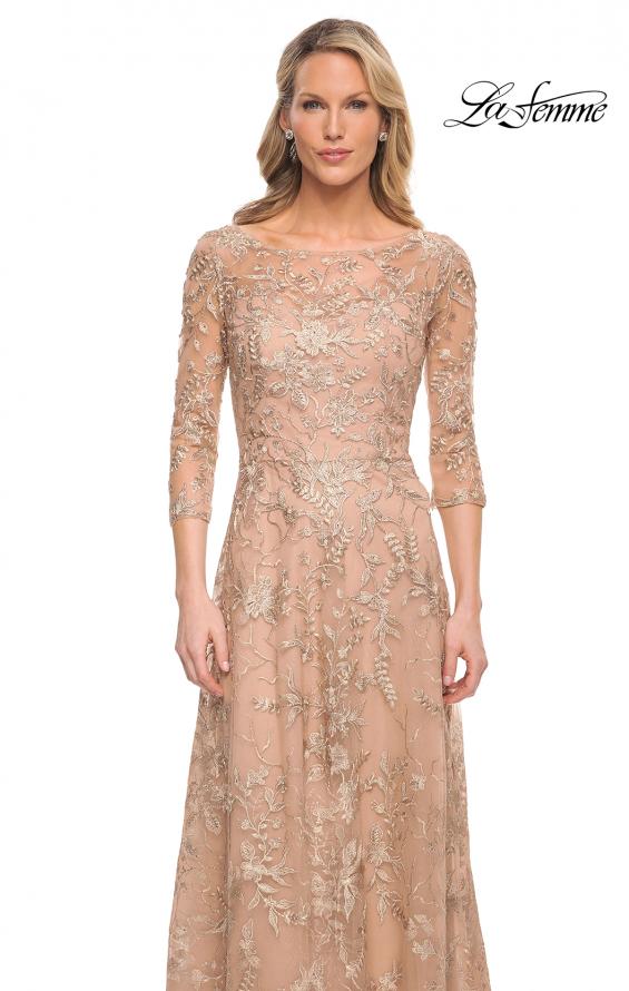 Picture of: Mother of the Bride Lace Dress with Three-Quarter Sleeves in Gold, Style: 30021, Detail Picture 2