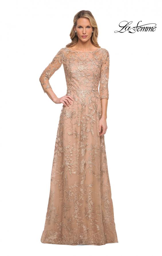 Picture of: Mother of the Bride Lace Dress with Three-Quarter Sleeves in Gold, Style: 30021, Detail Picture 3