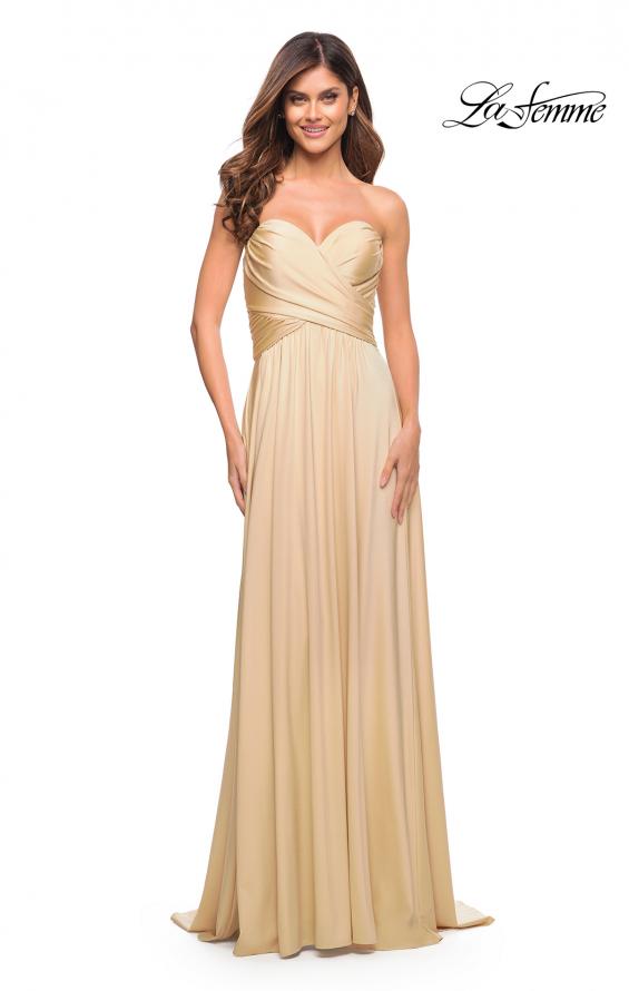 Picture of: Simple Strapless Jersey Dress with High Slit in Light Gold, Style: 30700, Detail Picture 8