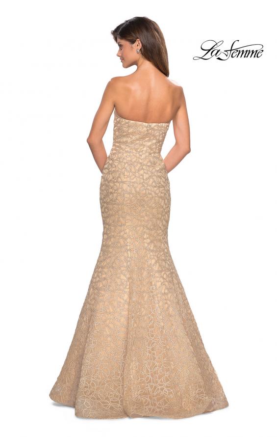 Picture of: Long Mermaid Metallic Lace Strapless Prom Dress in Light Gold, Style: 27267, Back Picture
