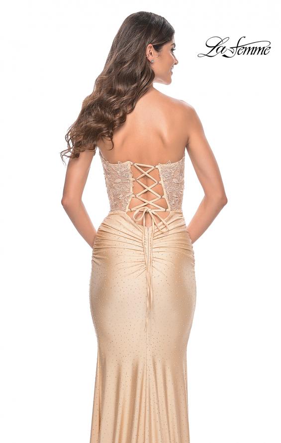 Picture of: Sweetheart Strapless Jersey Gown with Lace Sheer Bodice in Light Gold, Style: 32254, Detail Picture 7
