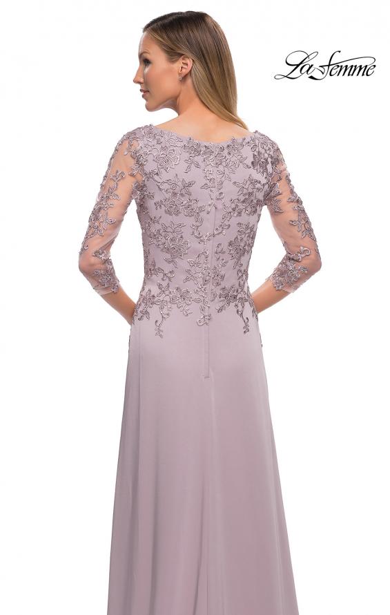 Picture of: Jersey Gown with Boat Neckline and Lace Detailing in Light Mauve, Detail Picture 2