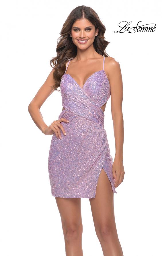 Picture of: Criss Cross Ruched Front with Side Cut Outs Mini in Light Periwinkle, Style: 30987, Detail Picture 1