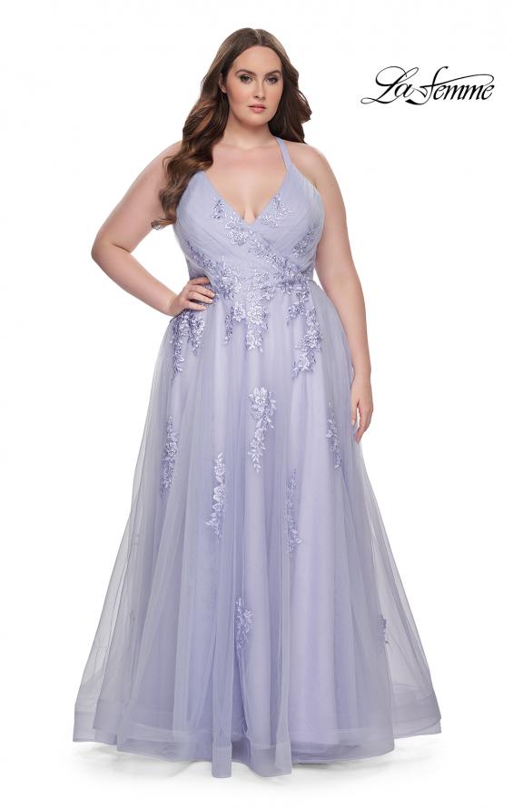 Picture of: Plus Size A-line Tulle Dress with Floral Detailing in Light Periwinkle, Style: 29021, Detail Picture 13