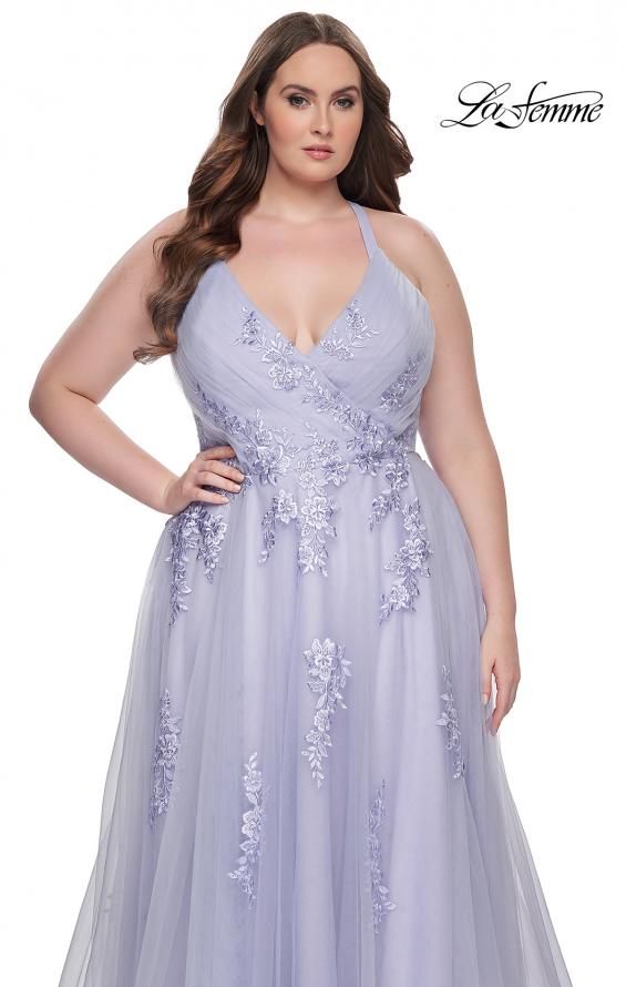 Picture of: Plus Size A-line Tulle Dress with Floral Detailing in Light Periwinkle, Style: 29021, Detail Picture 14