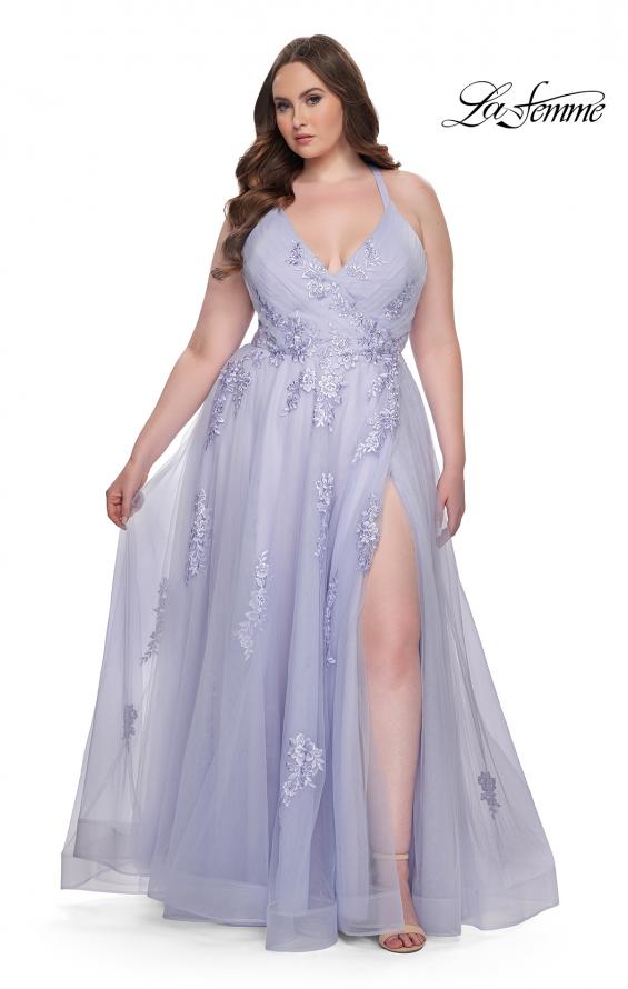 Picture of: Plus Size A-line Tulle Dress with Floral Detailing in Light Periwinkle, Style: 29021, Detail Picture 15