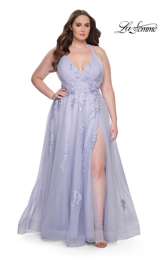 Picture of: Plus Size A-line Tulle Dress with Floral Detailing in Light Periwinkle, Style: 29021, Detail Picture 7