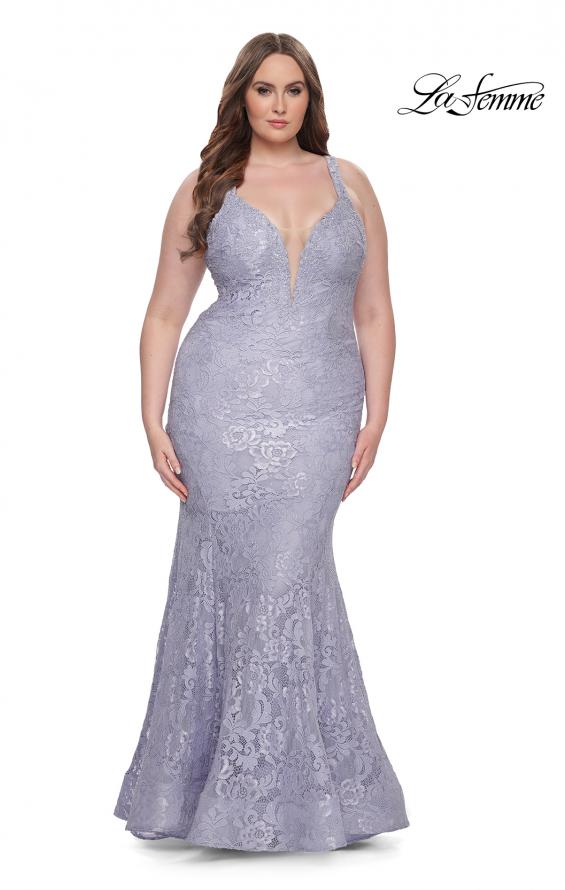 Picture of: Mermaid Lace Plus Size Prom Dress with Deep V in Light Periwinkle, Style: 31118, Main Picture