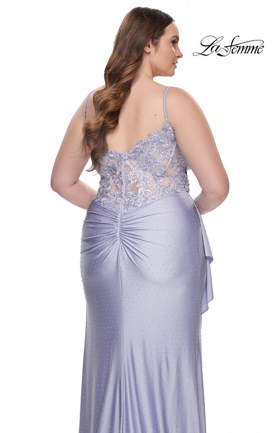 Picture of: Rhinestone Embellished Jersey Dress with Lace Illusion Back in Light Periwinkle, Style: 31309, Detail Picture 9