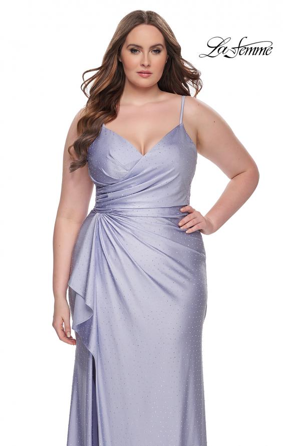 Picture of: Rhinestone Embellished Jersey Dress with Lace Illusion Back in Light Periwinkle, Style: 31309, Detail Picture 10