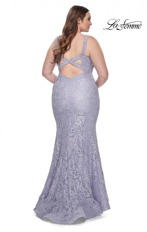 Picture of: Mermaid Lace Plus Size Prom Dress with Deep V in Light Periwinkle, Style: 31118, Back Picture