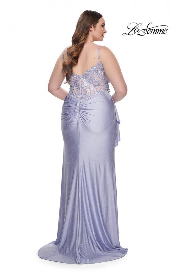 Picture of: Rhinestone Embellished Jersey Dress with Lace Illusion Back in Light Periwinkle, Style: 31309, Detail Picture 7