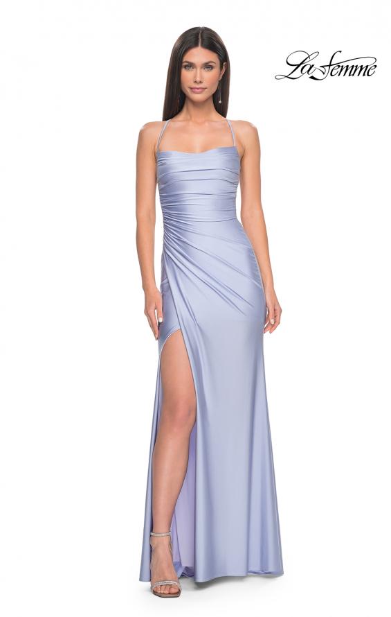 Picture of: Jersey Dress with Square Neckline and Ruching in Light Periwinkle, Style: 31129, Main Picture