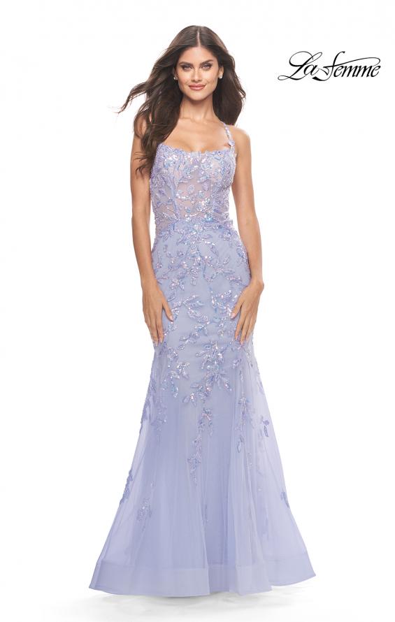Picture of: Beautiful Mermaid Gown with Sequin Lace Details in Light Periwinkle, Style: 31581, Main Picture