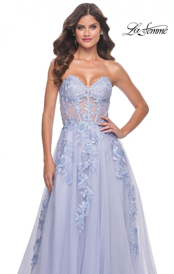 Picture of: Sweetheart Strapless Gown with Beautiful Lace Applique in Light Periwinkle, Style: 32082, Main Picture