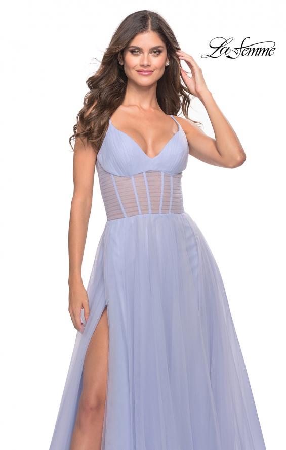 Picture of: Tulle A-line Prom Dress with Corset Sheer Bodice in Light Periwinkle, Style: 31502, Detail Picture 8