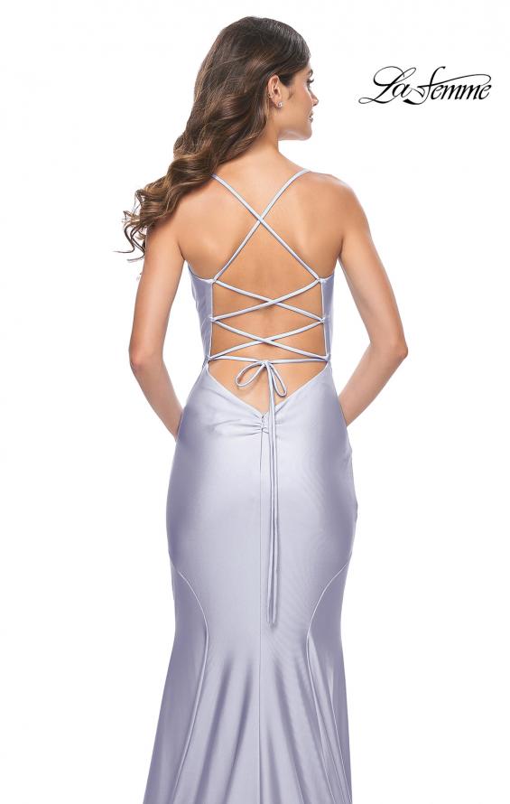 Picture of: Chic Jersey Dress with Draped Neck and Open Back in Light Periwinkle, Style: 31878, Detail Picture 9