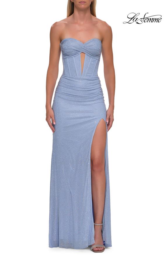 Picture of: Strapless Rhinestone Gown with Keyhole Cutout and Corset Back in Light Periwinkle, Style: 33354, Detail Picture 9
