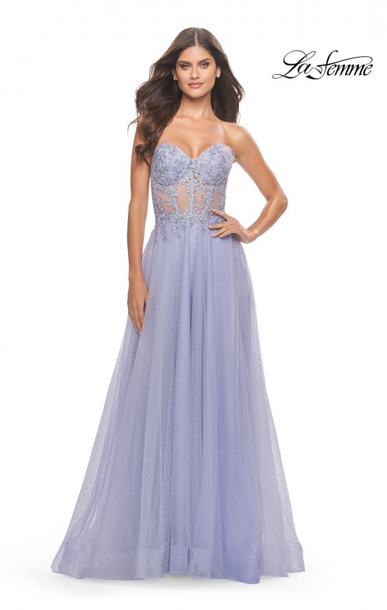 Picture of: Rhinestone Tulle Gown with Sheer Lace Bodice in Light Periwinkle, Style: 31367, Detail Picture 10