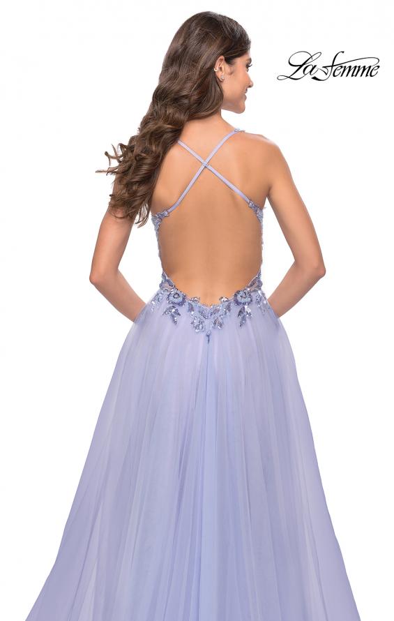 Picture of: Tulle A-Line Gown with Sheer Bodice and Beaded Lace Detail in Light Periwinkle, Style: 31369, Detail Picture 10