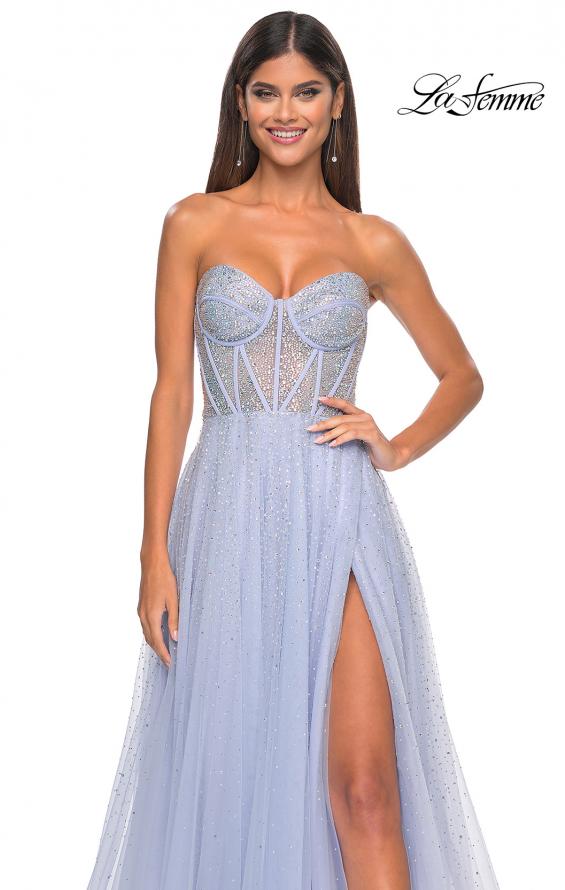 Picture of: Rhinestone Embellished A-line Tulle Gown with Corset Top in Light Periwinkle, Style: 32278, Detail Picture 10