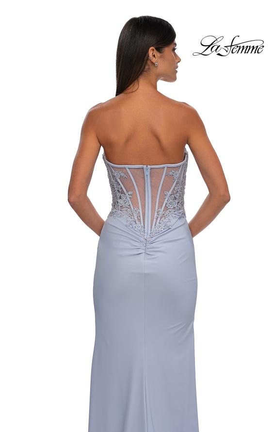 Picture of: Strapless Prom Dress with Ruching and Lace Detail Neckline and Back in Light Periwinkle, Style: 32981, Detail Picture 10