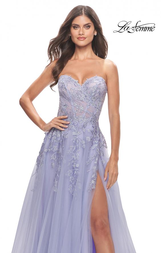 Picture of: Sweetheart Tulle Strapless Gown with Lace Applique in Light Periwinkle, Style: 31363, Detail Picture 11