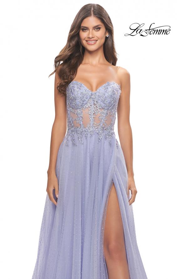 Picture of: Rhinestone Tulle Gown with Sheer Lace Bodice in Light Periwinkle, Style: 31367, Detail Picture 14